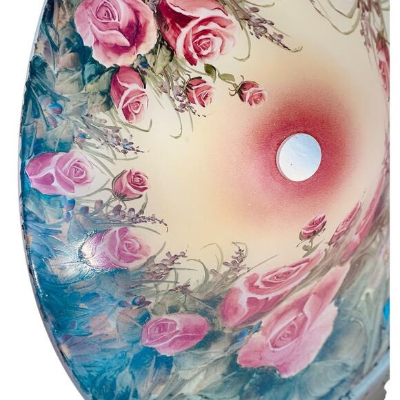 Vtg Reverse Painted Glass Lamp Shade ONLY Bell Shape 10 Inch Roses Floral - Picture 10 of 16